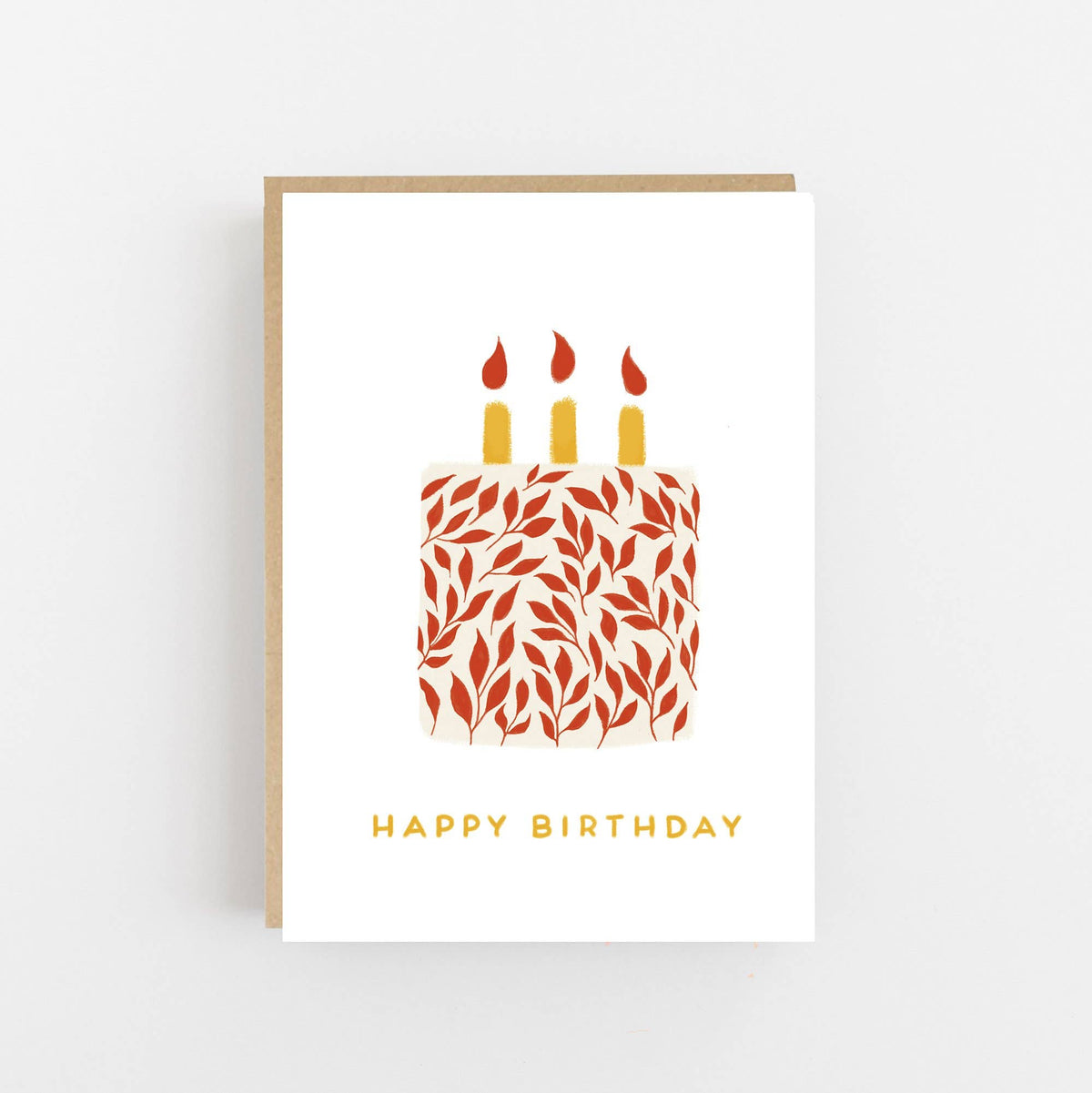 Happy Birthday Cake with Red Leaf Greeting Card