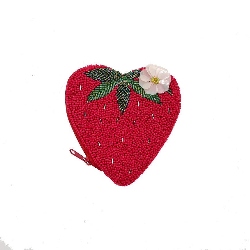 Strawberry Beaded Coin Purse