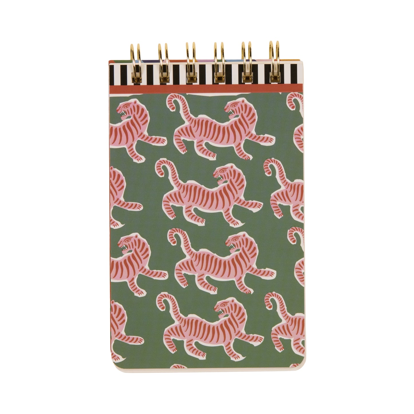 Notebook with red tiger pattern on a green background