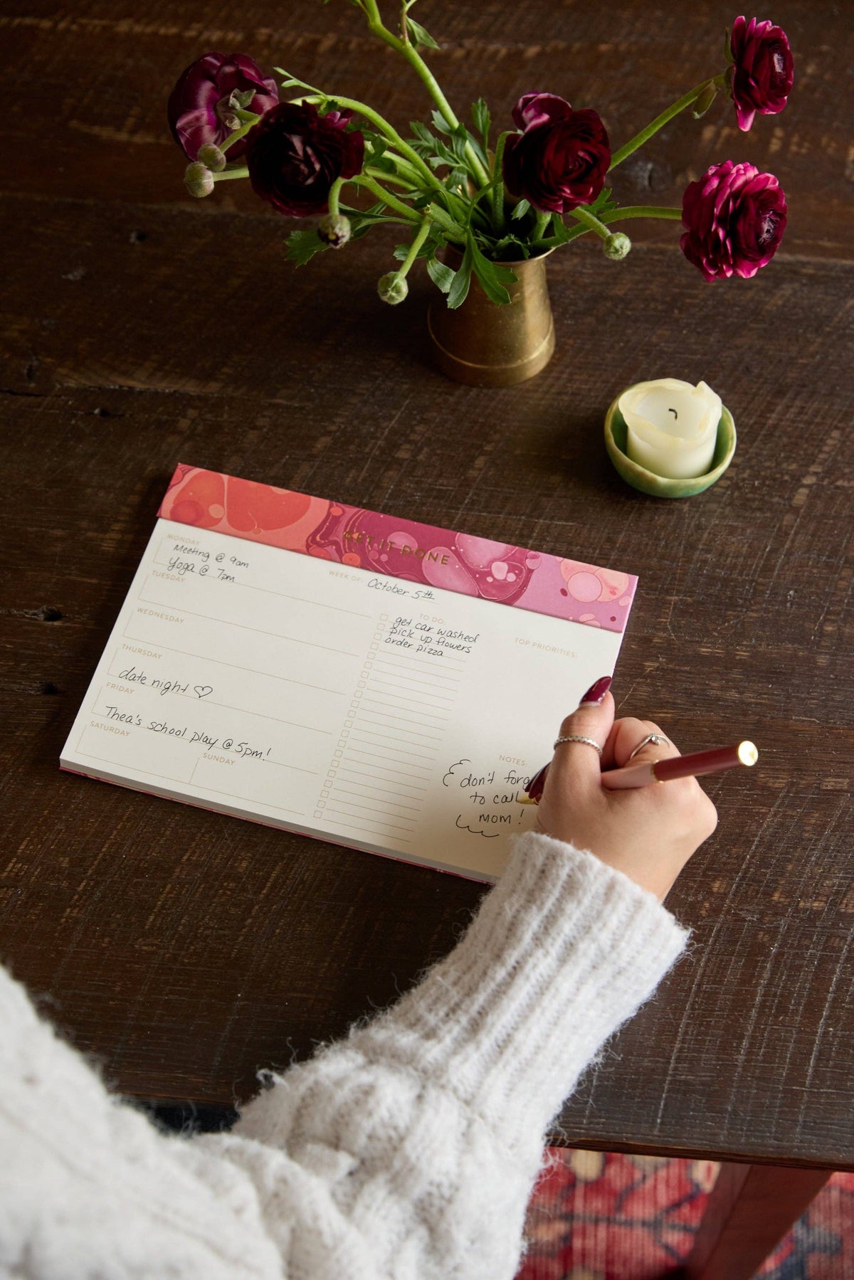 Marble Weekly Planner Notepad - Cherry Peach