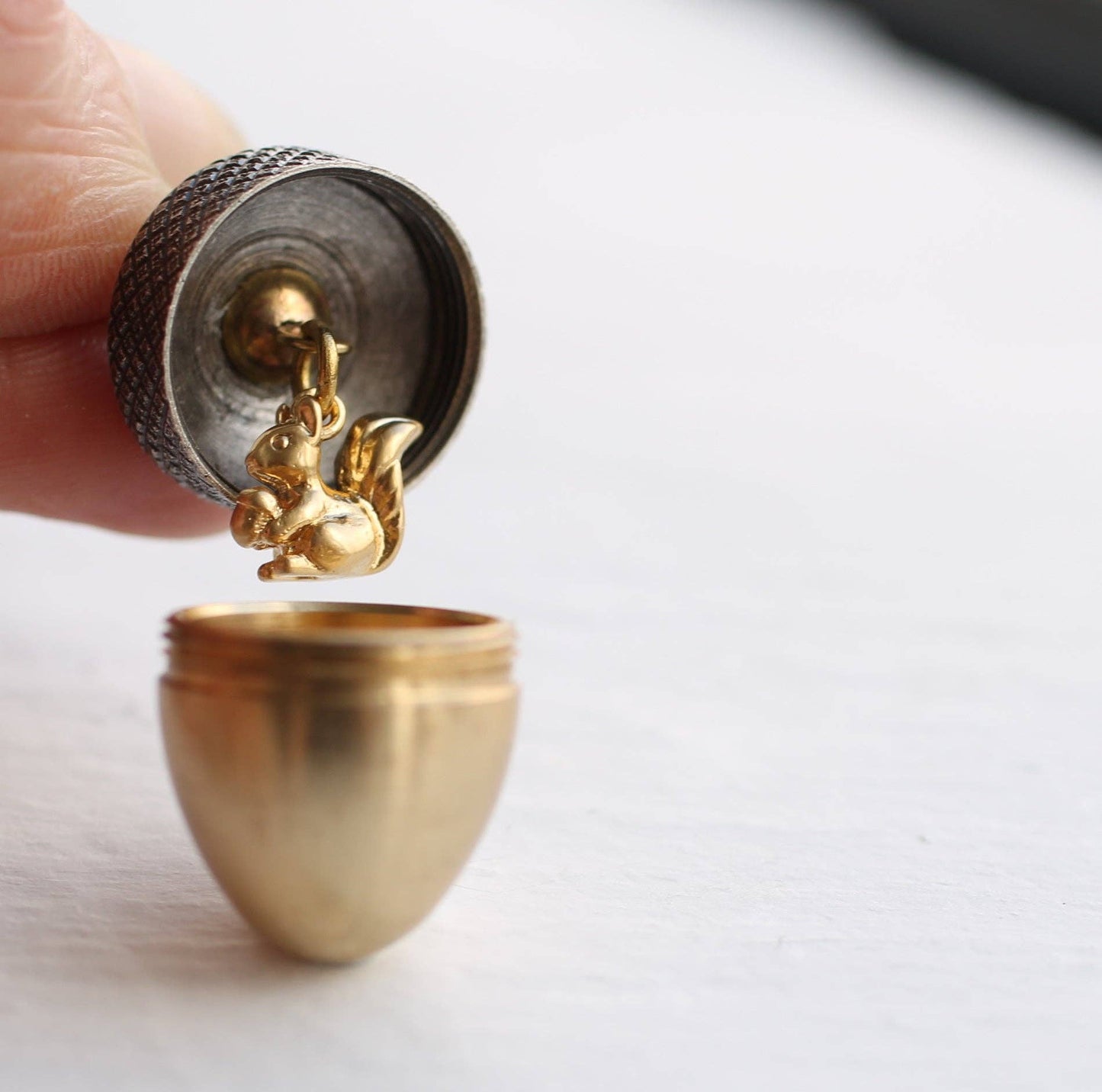 image shows a gold squirrel which is attached to the top of the gold account and is only visible when the acorn is opened