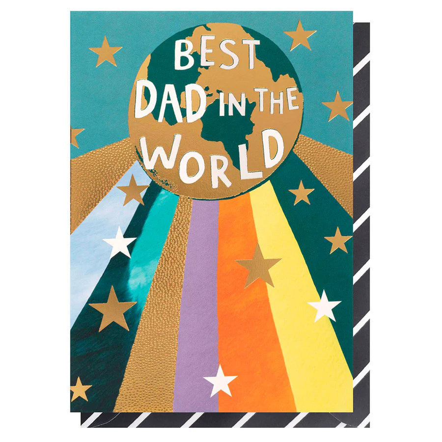 Greeting card with 'Best Dad in the World' text and colorful design