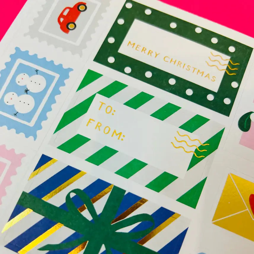 sticky christmas gift labels of various designs and colours