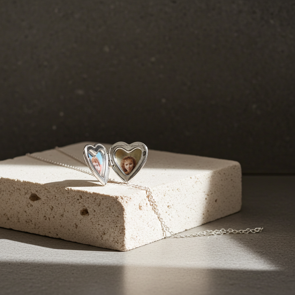 Tiny Silver Heart Locket 20"