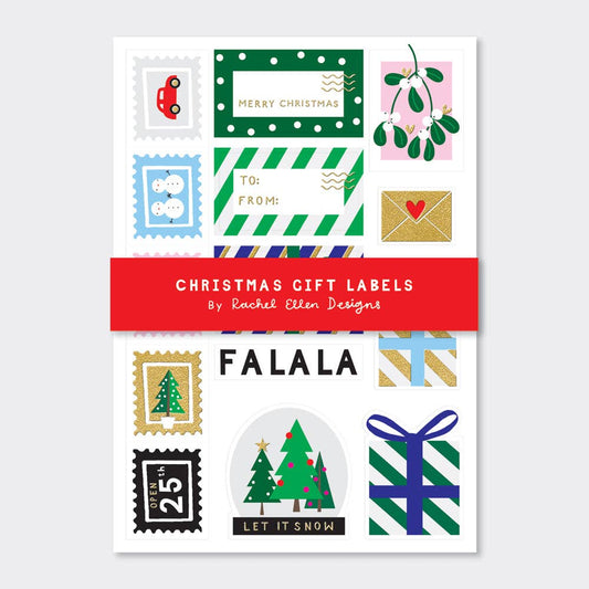 sticky christmas gift labels of various designs and colours
