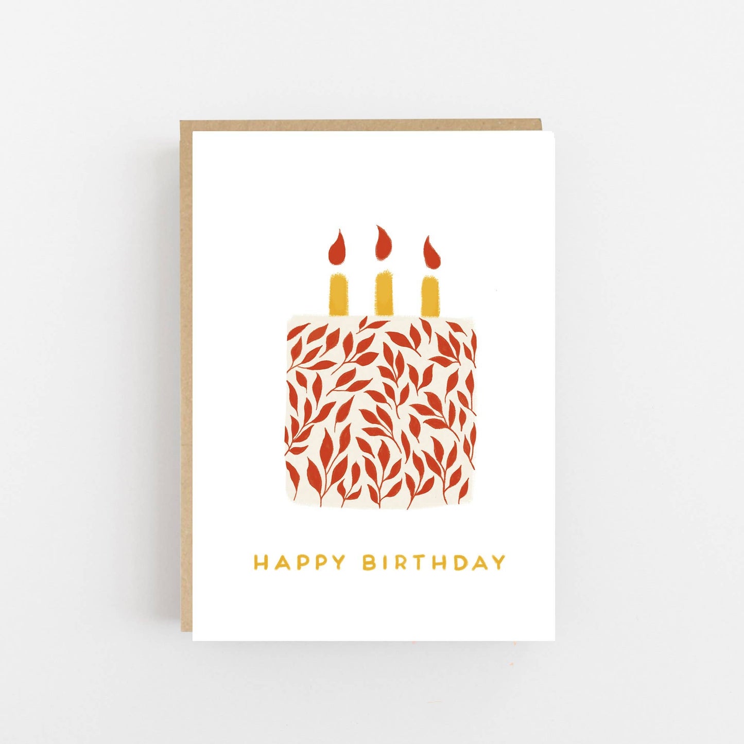 Happy Birthday Cake with Red Leaf Greeting Card