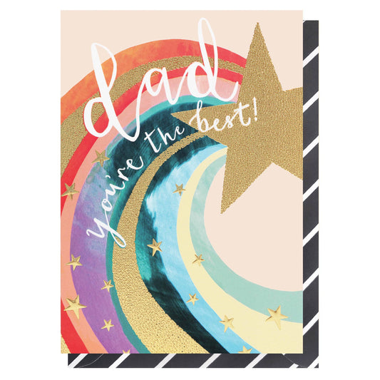 Greeting card with rainbow design and 'Dad you're the best!' text