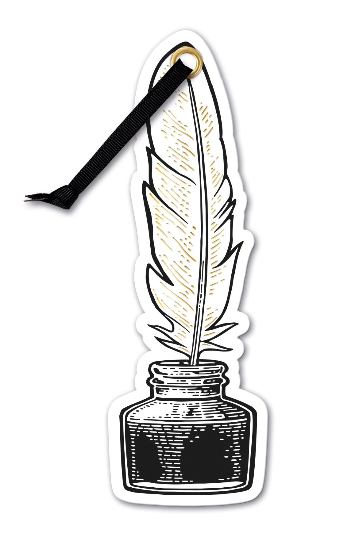 Feather quill and inkwell illustration on a white background