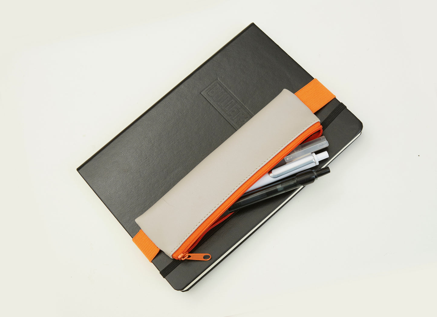 Kikkerland Pencil Pouch -  Grey with Orange Elastic