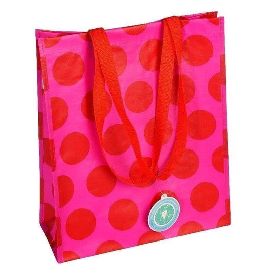 Pink Shopping bag with red spots on it with red handles