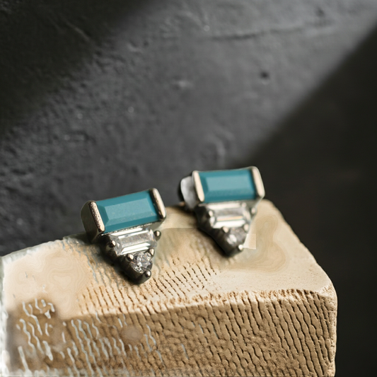 Silk Purse,Sow’s Ear Art Deco Sterling Silver Turquoise Pyramid Stud Earrings