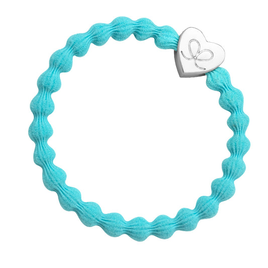 neon blue hair band with silver heart motif