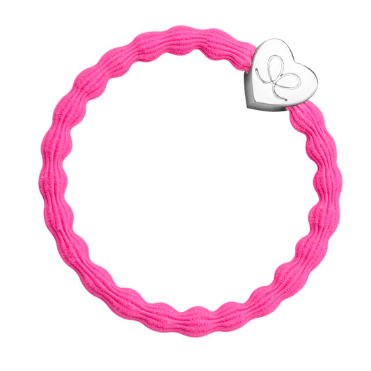 neon pink hair band with silver heart motif