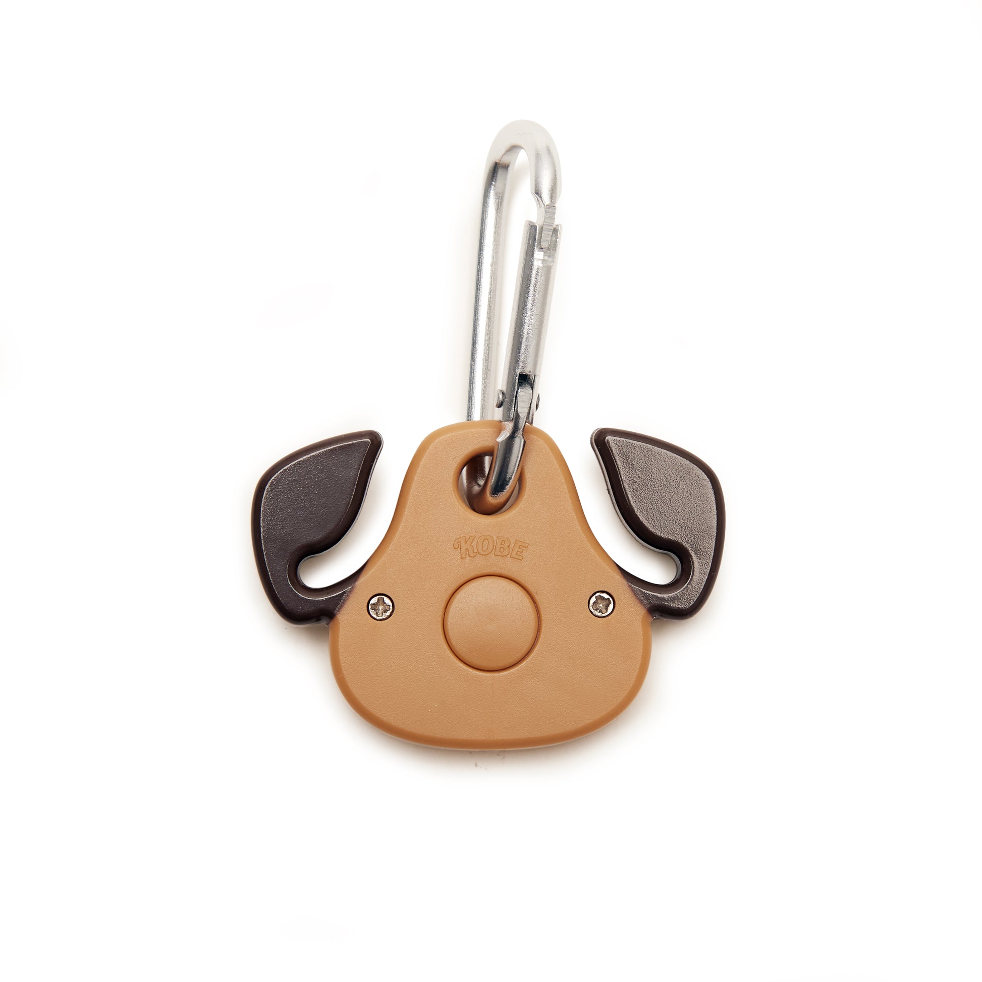 picture shows the back of the dog light with the silver carabiner