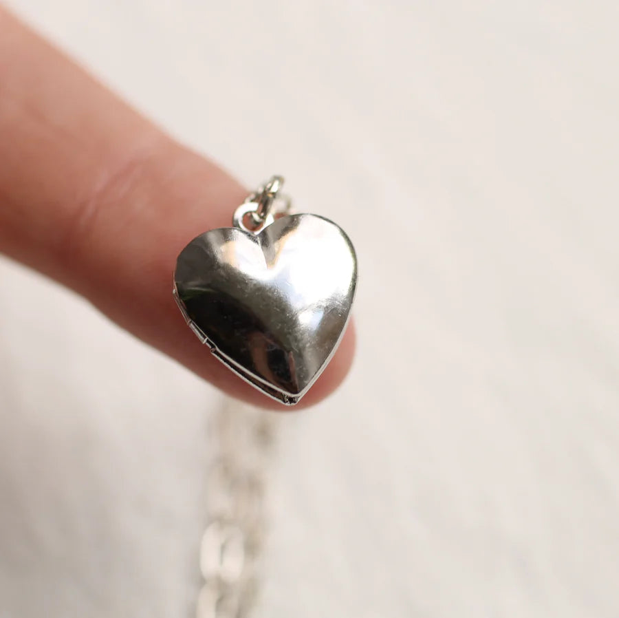 Tiny Silver Heart Locket 20"