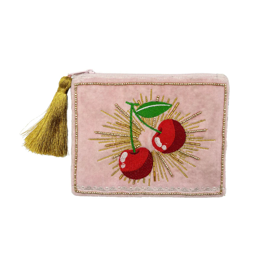 Cherries Embroidered & Beaded Coin Purse