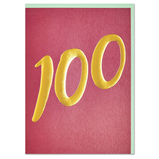 Card with gold number '100' on a red background
