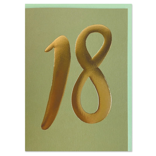 Gold number '18' on a green card