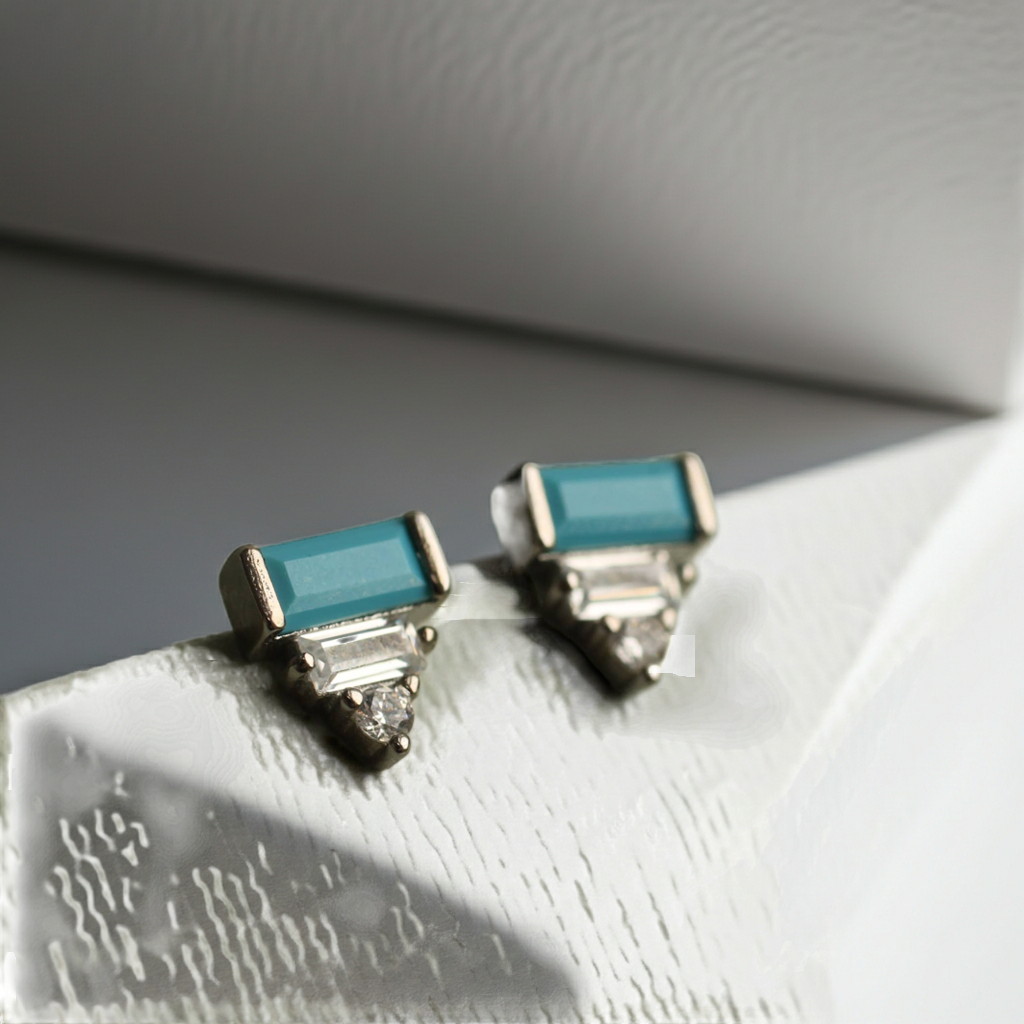 Silk Purse,Sow’s Ear Art Deco Sterling Silver Turquoise Pyramid Stud Earrings
