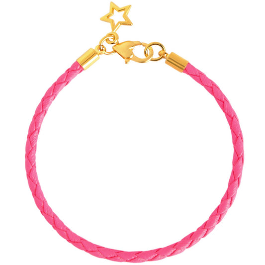 pink braided bracelet with gold fastening and star charm