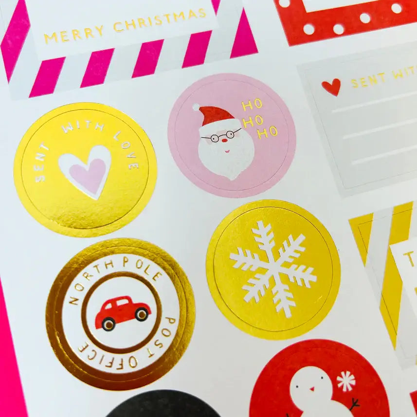 sticky christmas gift labels of various designs and colours