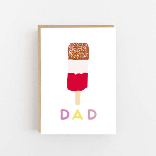 Greeting Card showing a Fab style ice lolly on the front of the card and the word DAD written underneath. The card is blank inside for your own message and comes with a Kraft envelope.