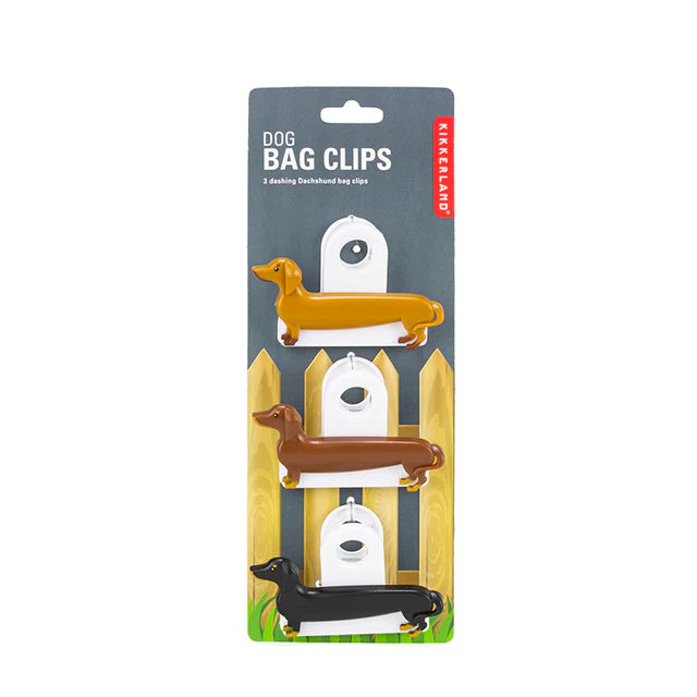 set of 3 dachshunds bag clips. each clip has a dachshund on the front