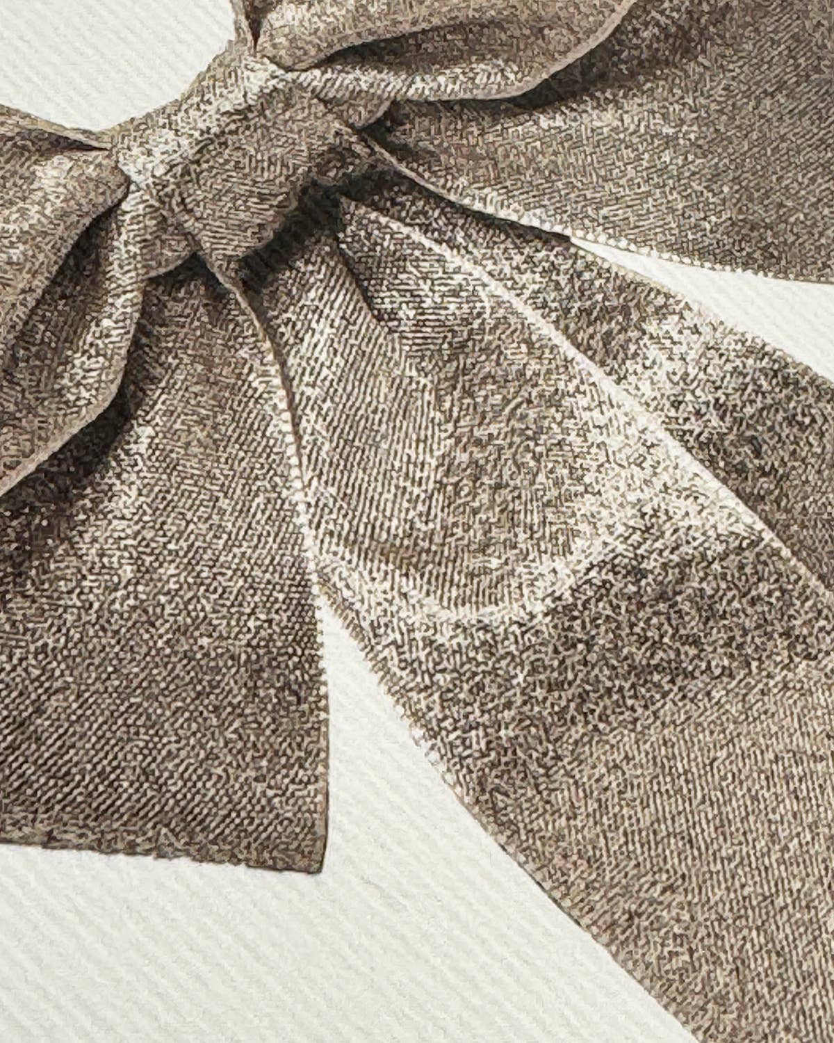 Greetings Card with a Gold Ribbon looking bow on the front. Looks like real material but it is an image  White Background.  White Envelope.