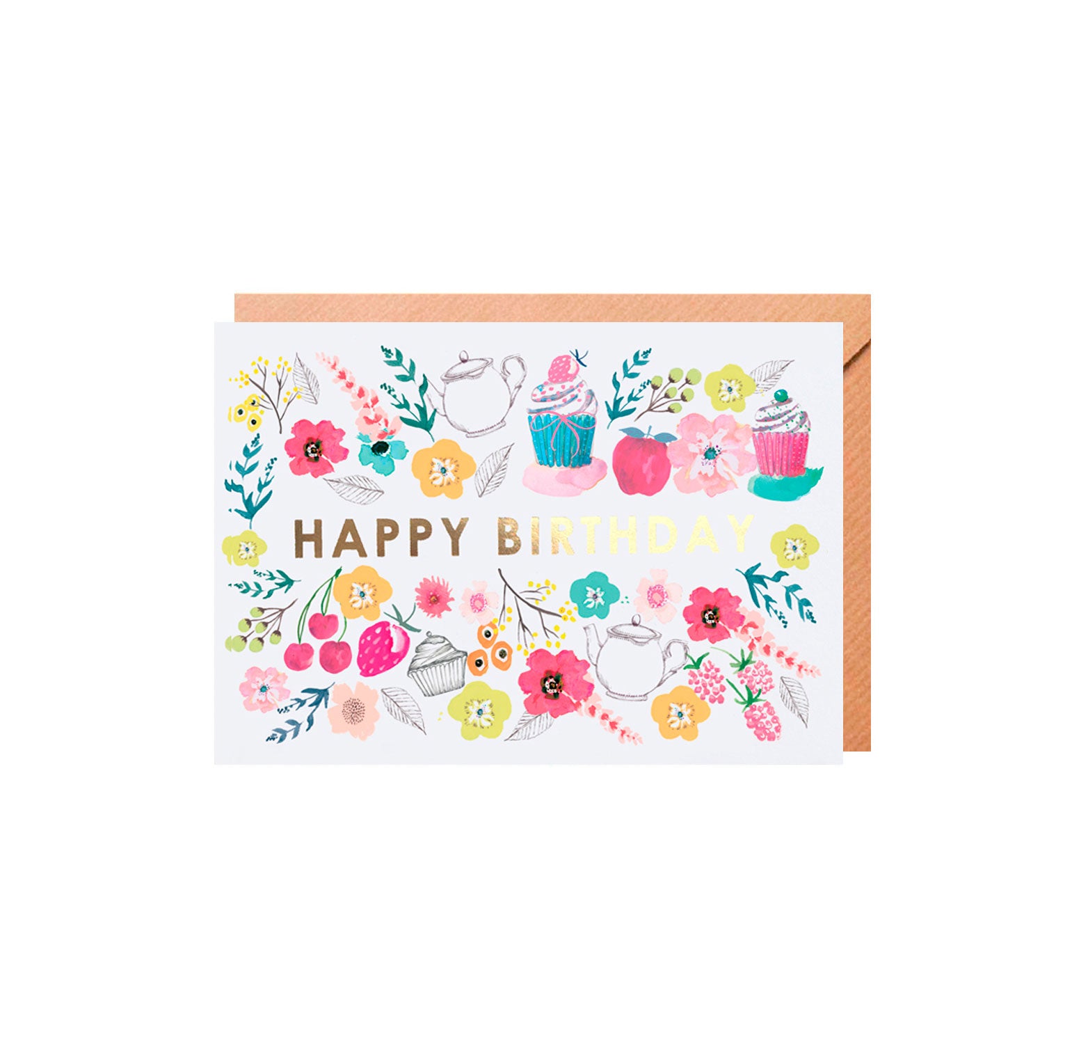 Floral card with happy birthday written in the centre