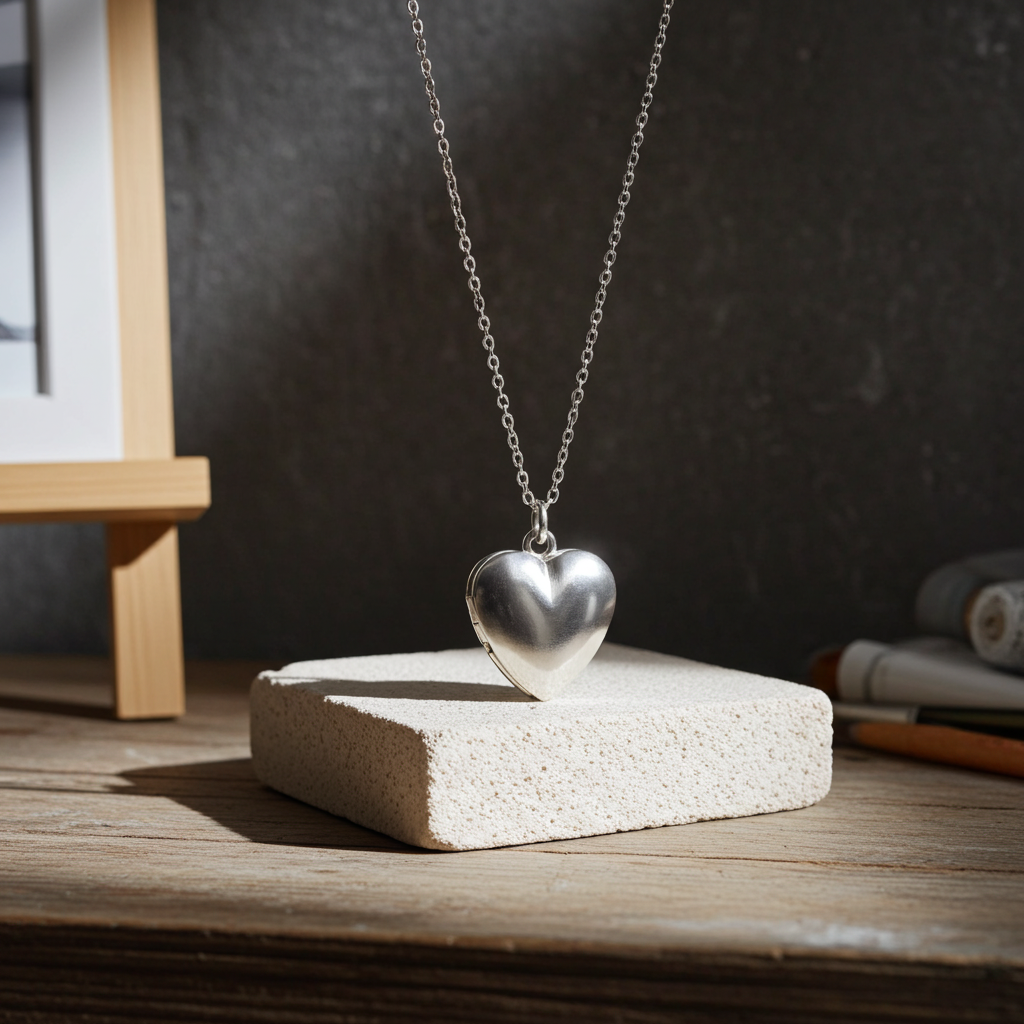 Tiny Silver Heart Locket 20"