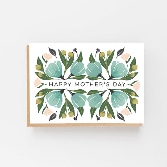 Greeting card with floral design and 'Happy Mother's Day' text on a white background
