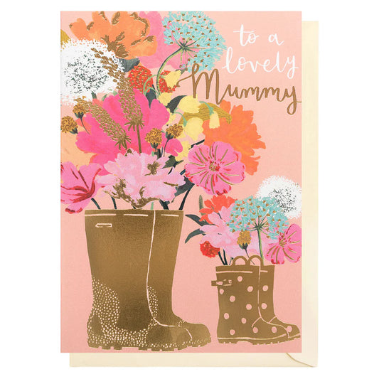 Mummy Wellies & Flowers Mothers Day Card