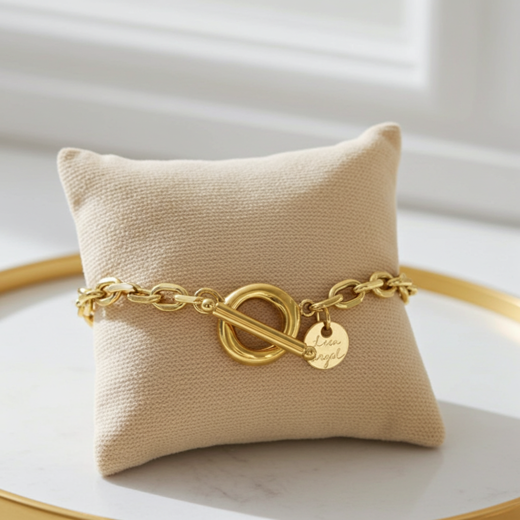 Lisa Angel Gold Stainless Steel Organic T-Bar Bracelet
